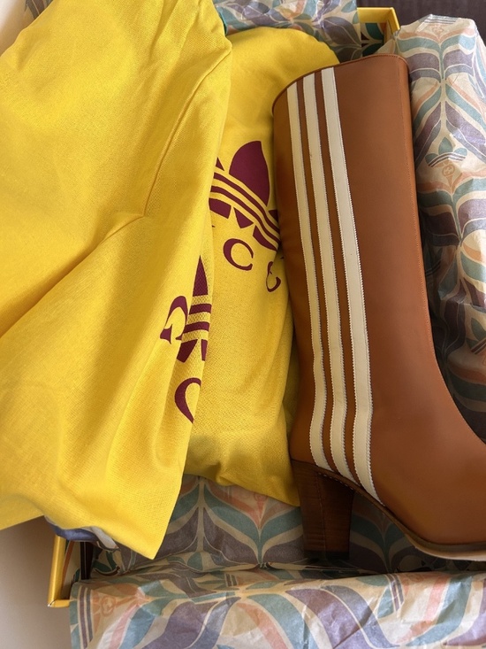 GUCCI x Adidas Brown Leather 73Mm Knee High Stripe Boots Size 8.5(US) NIB 715584 - Picture 9 of 10